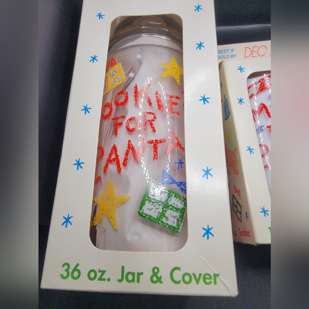 Vintage Anchor Hocking Cookies and Milk for Santa Jar w/ Lid and Tumbler - Picture 3 of 10